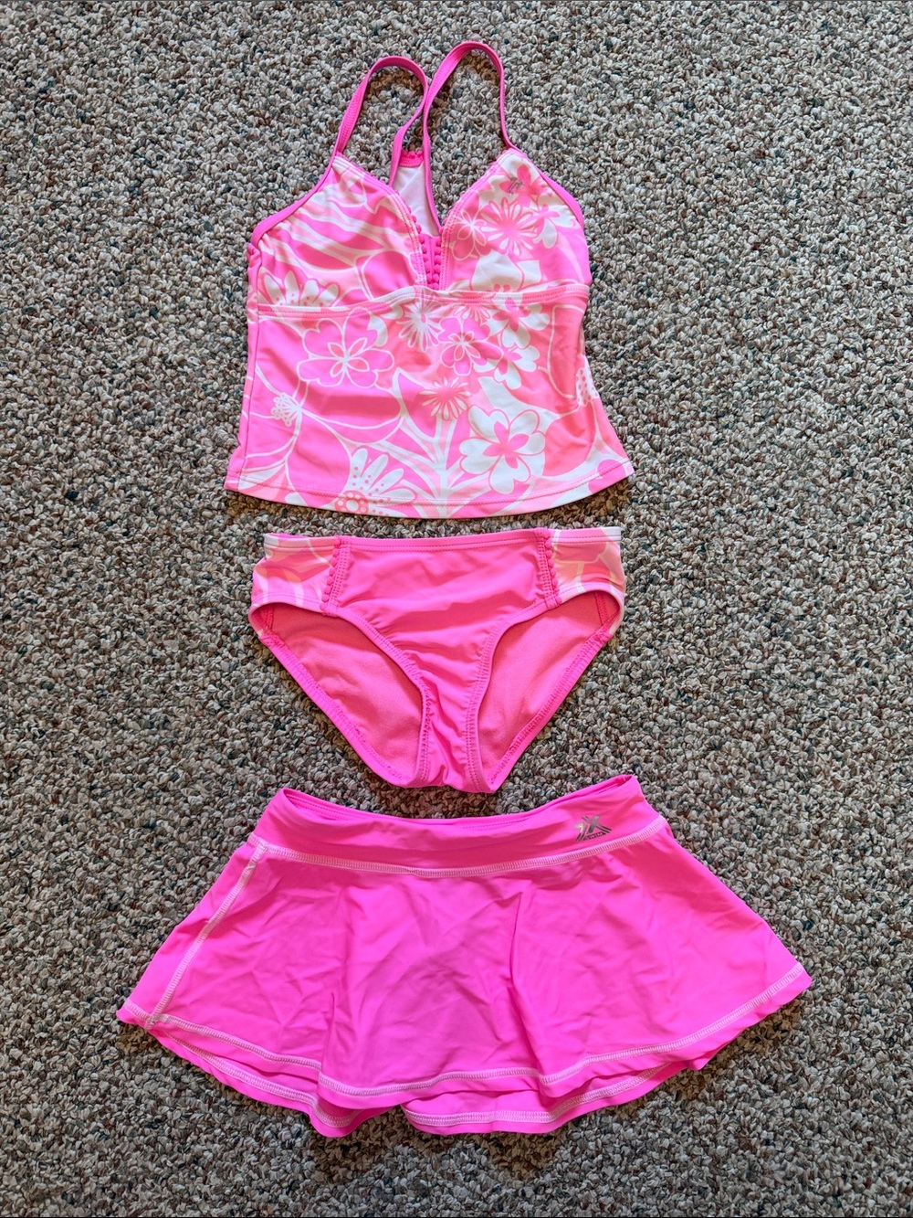 Pink Floral Tankini Set with Skirt - Girls 4/5